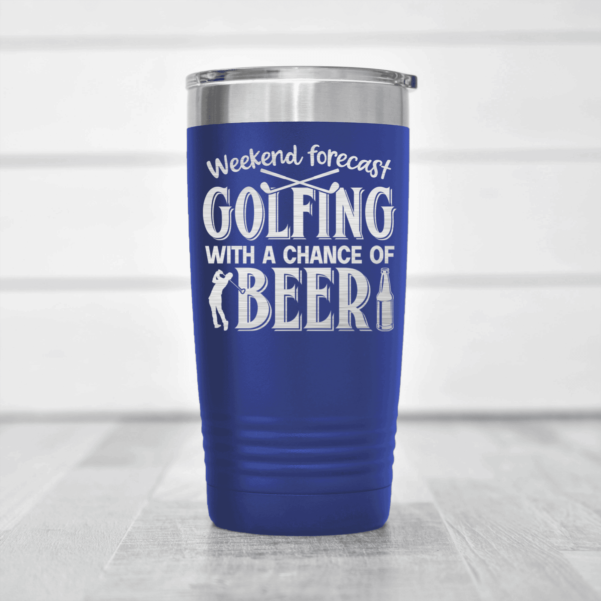 Blue golf tumbler Weekend Forecast Golfing