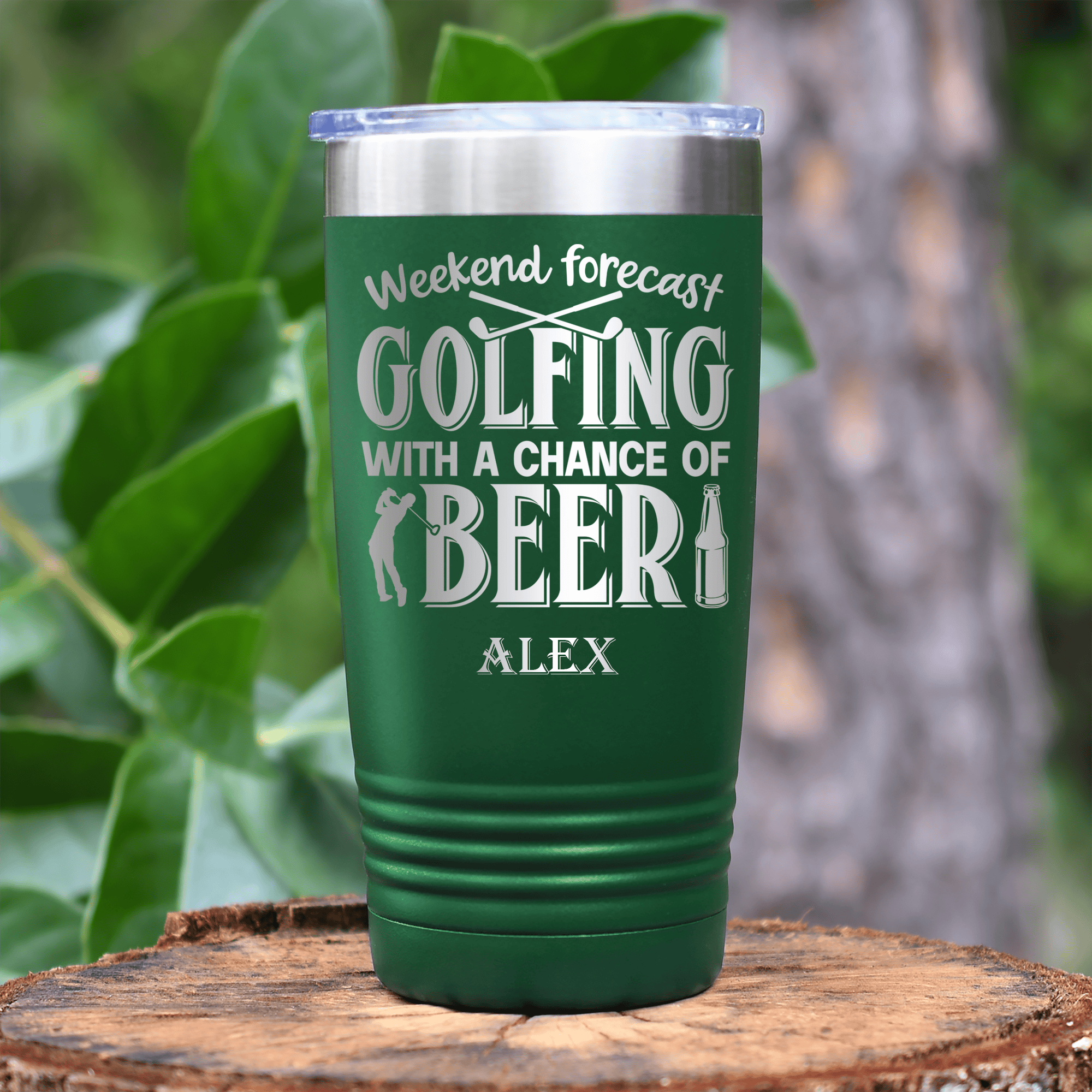 Green Golf Tumbler With Weekend Forecast Golfing Design