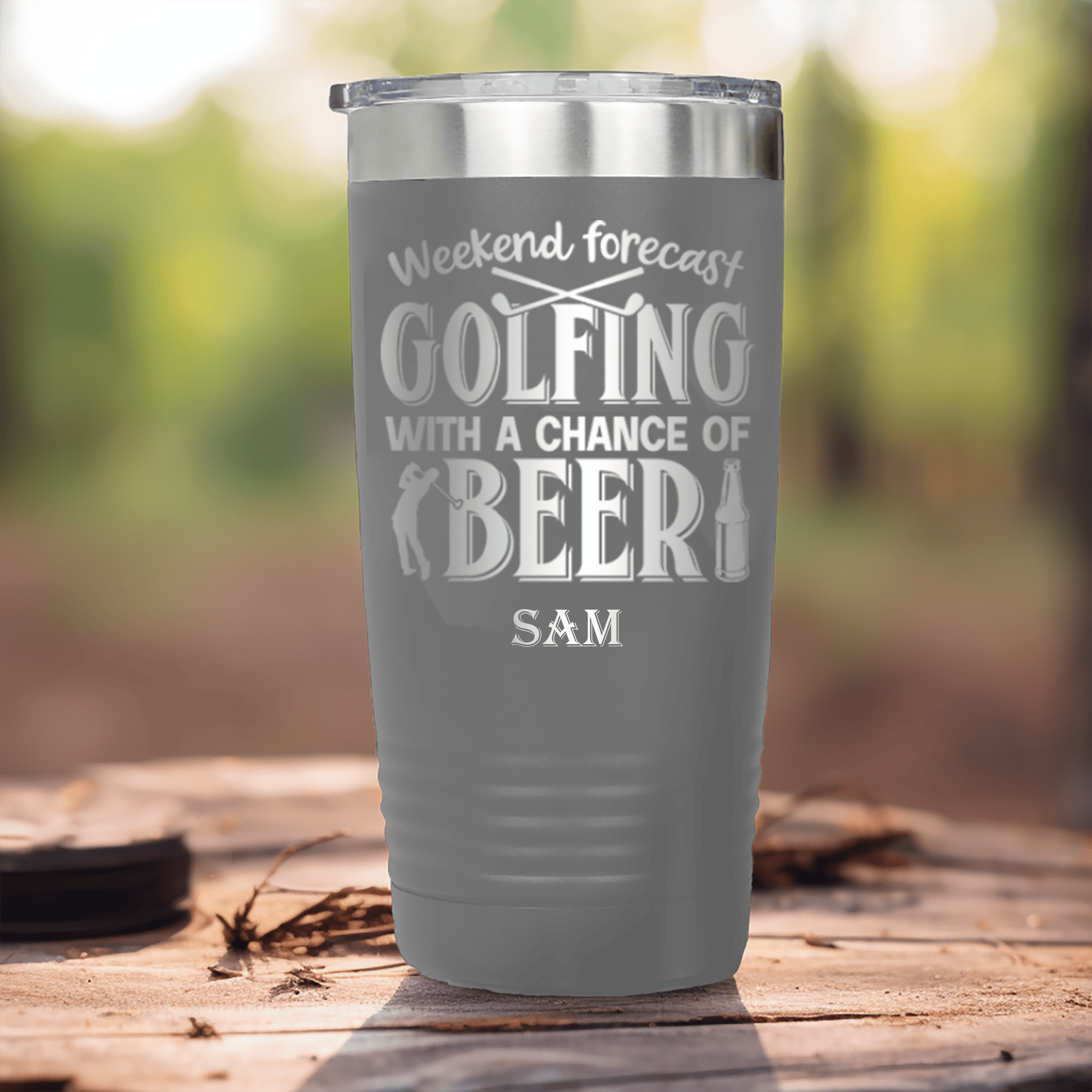 Grey Golf Tumbler With Weekend Forecast Golfing Design