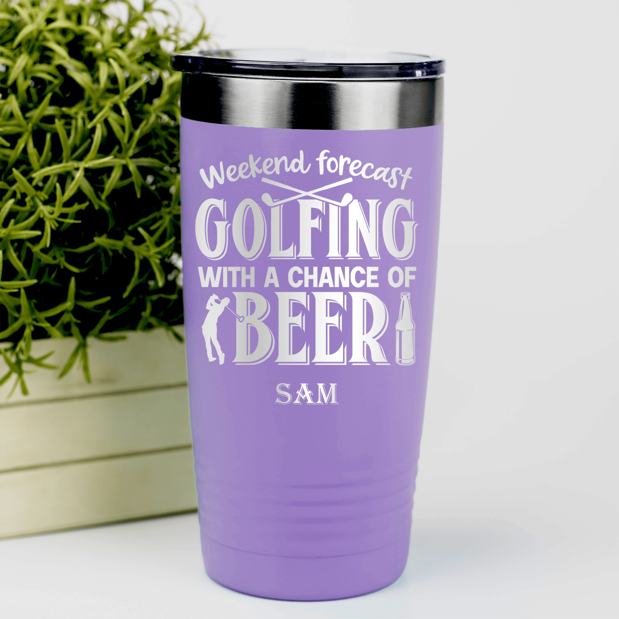 Light Purple Golf Tumbler With Weekend Forecast Golfing Design