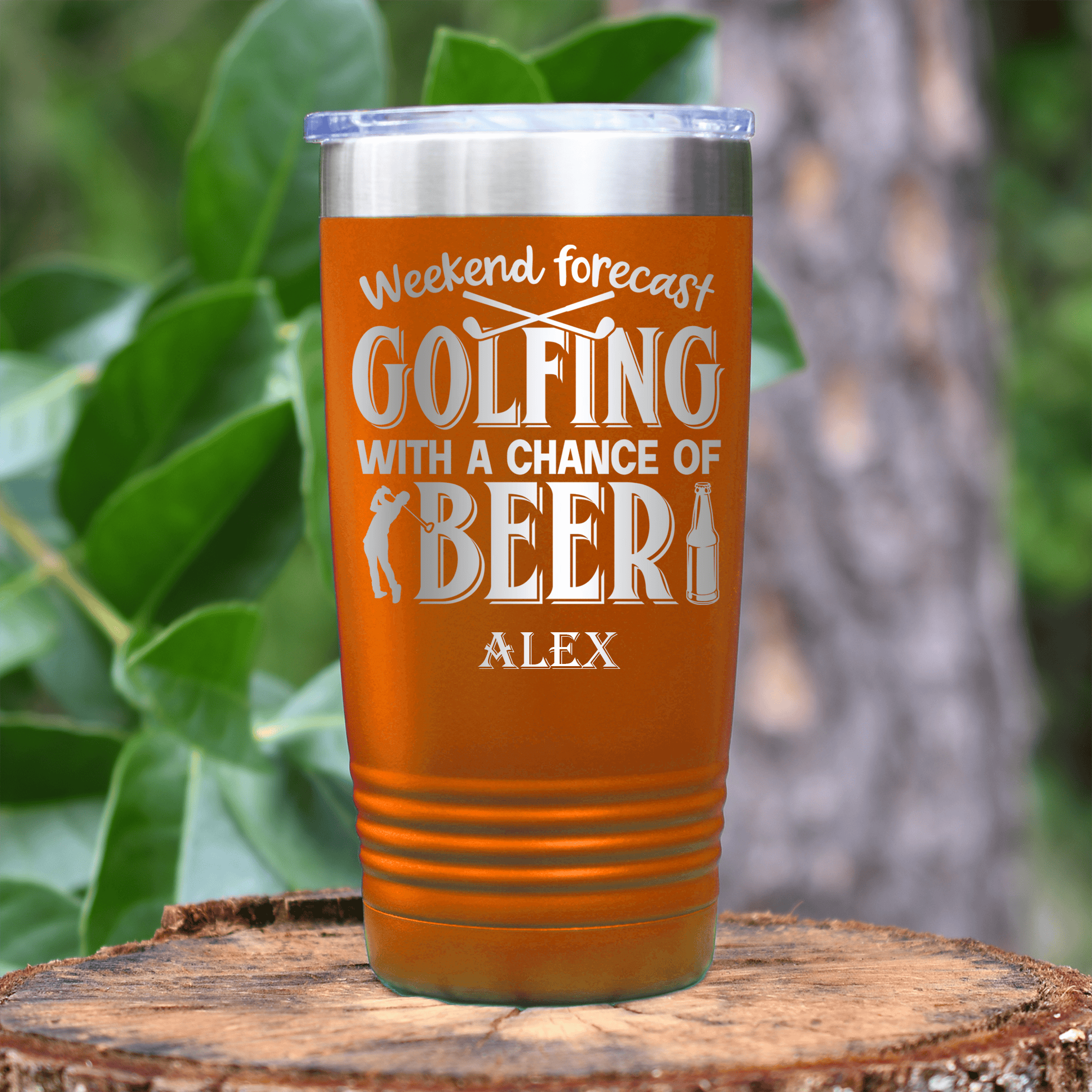 Orange Golf Tumbler With Weekend Forecast Golfing Design