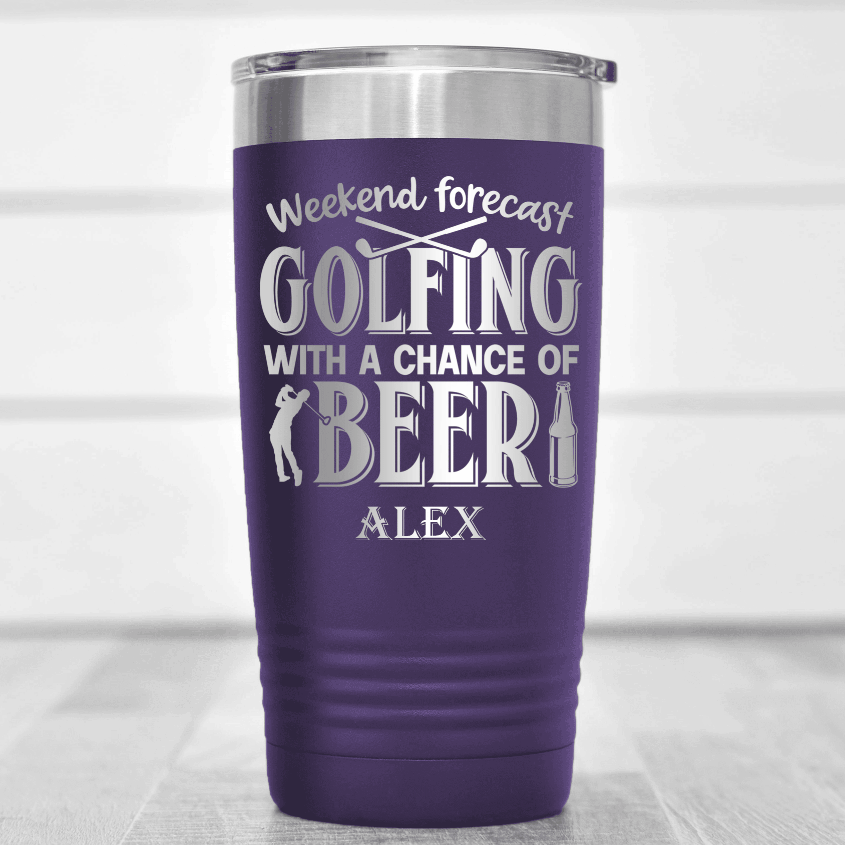 Purple Golf Tumbler With Weekend Forecast Golfing Design