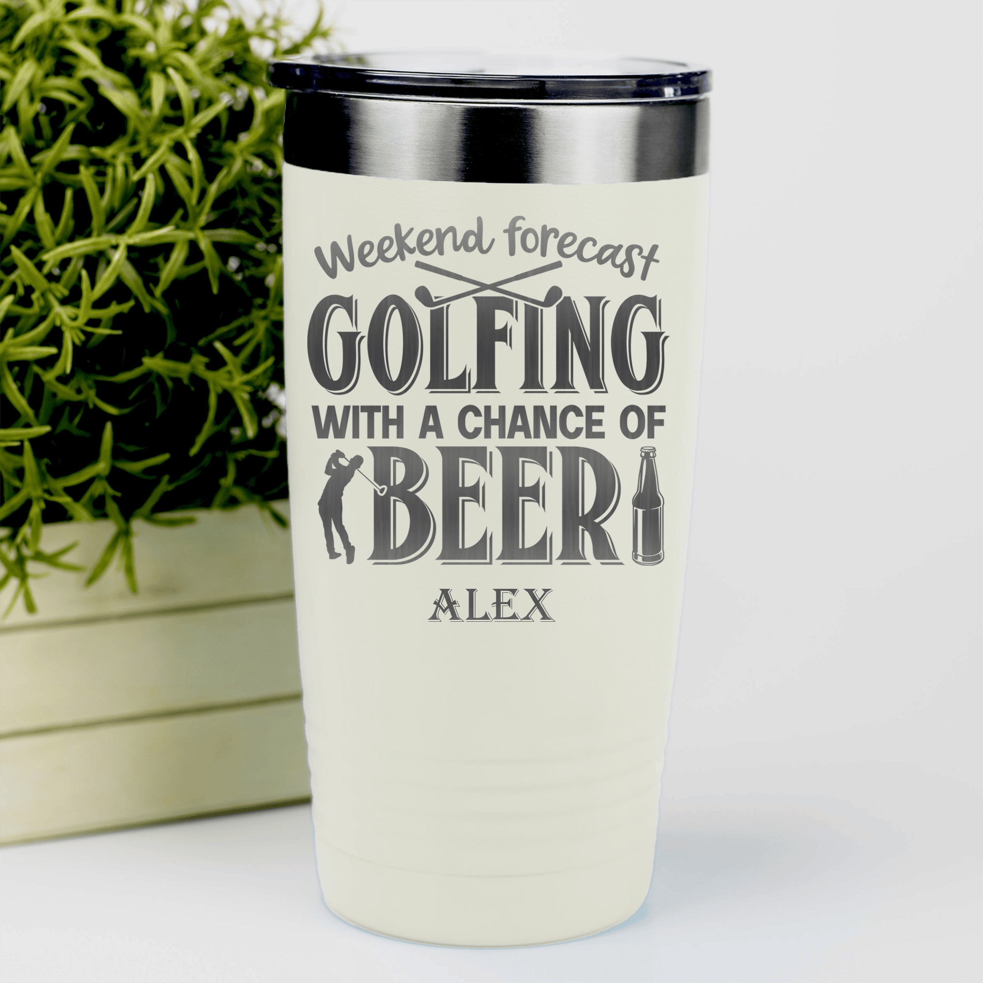 White Golf Tumbler With Weekend Forecast Golfing Design