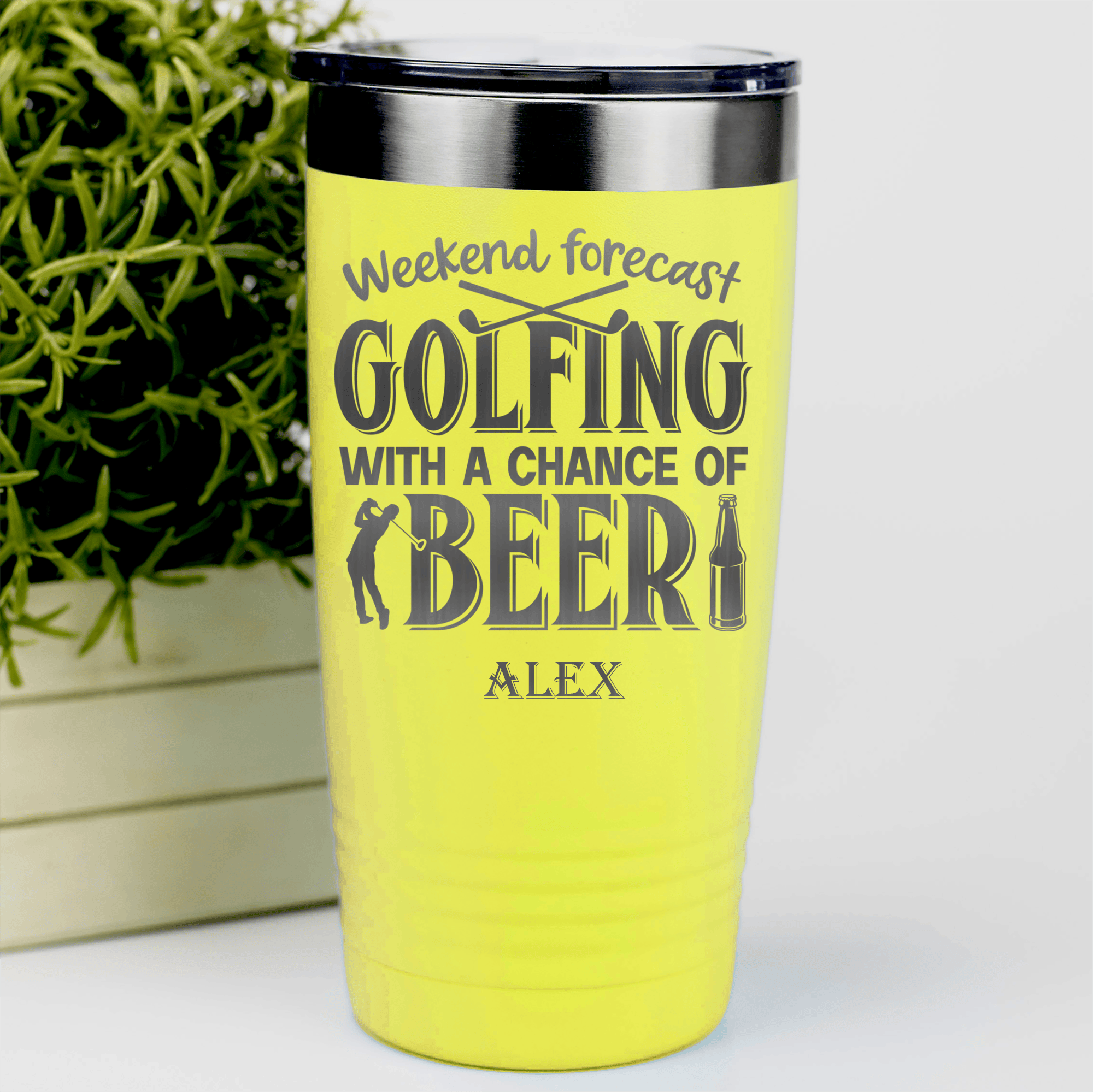 Yellow Golf Tumbler With Weekend Forecast Golfing Design
