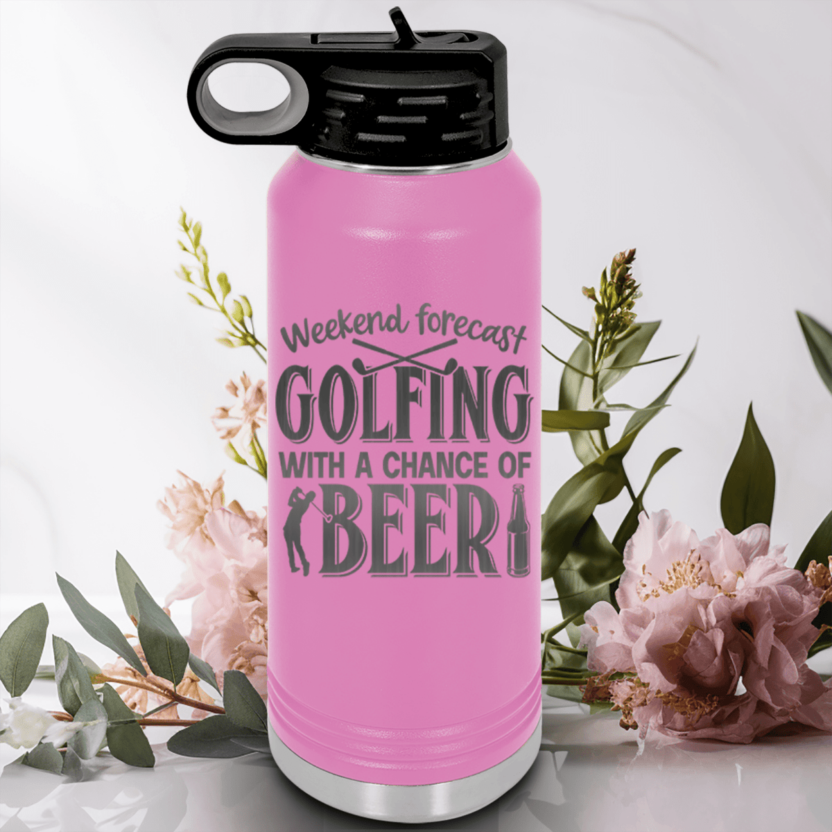 Light Purple golf water bottle Weekend Forecast Golfing