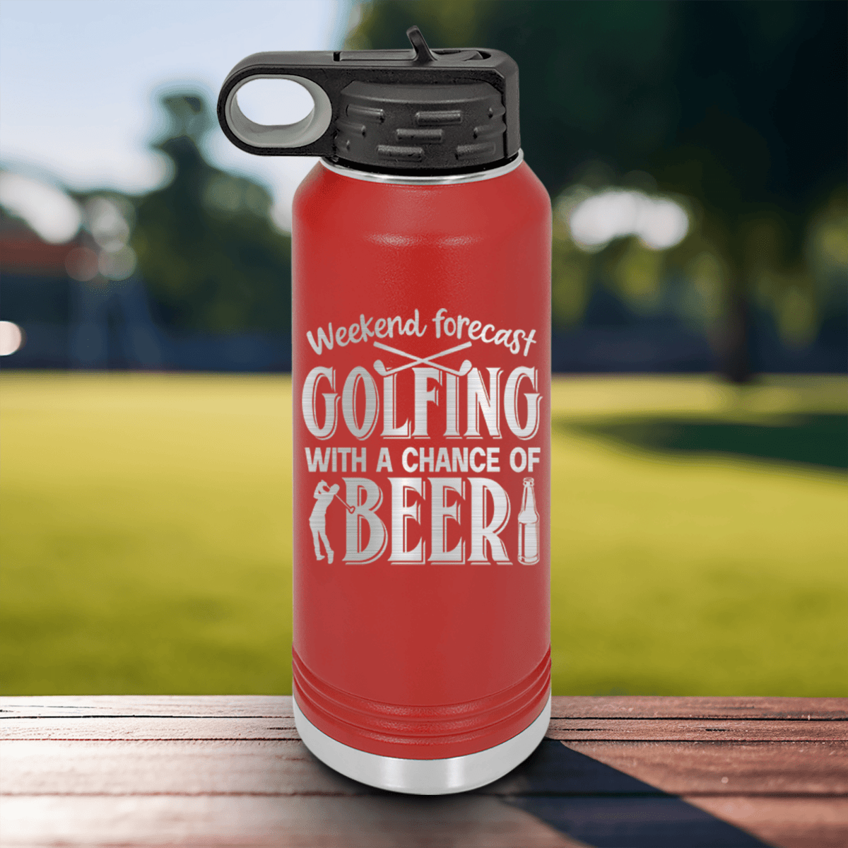 Black golf water bottle Weekend Forecast Golfing
