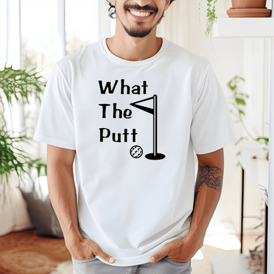 White Mens T-Shirt With What The Putt Design