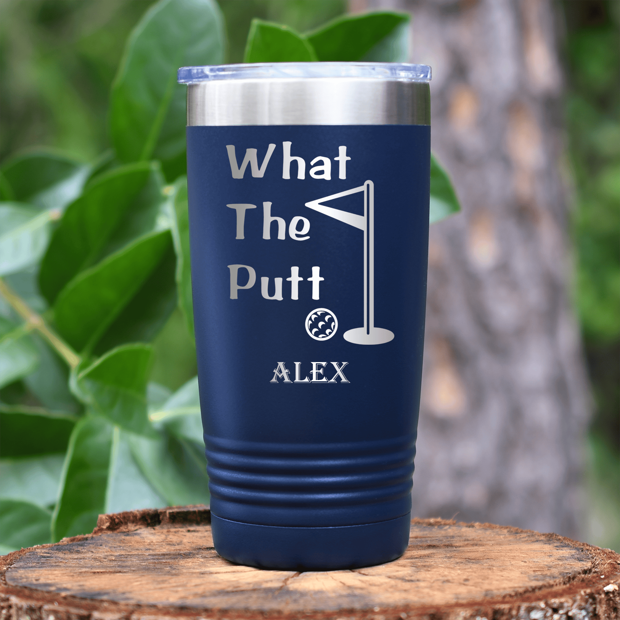 Navy Golf Tumbler With What The Putt Design