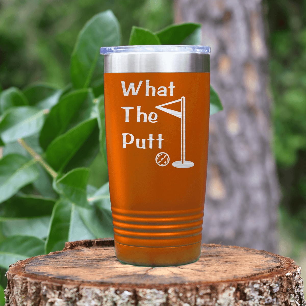 Red golf tumbler What The Putt