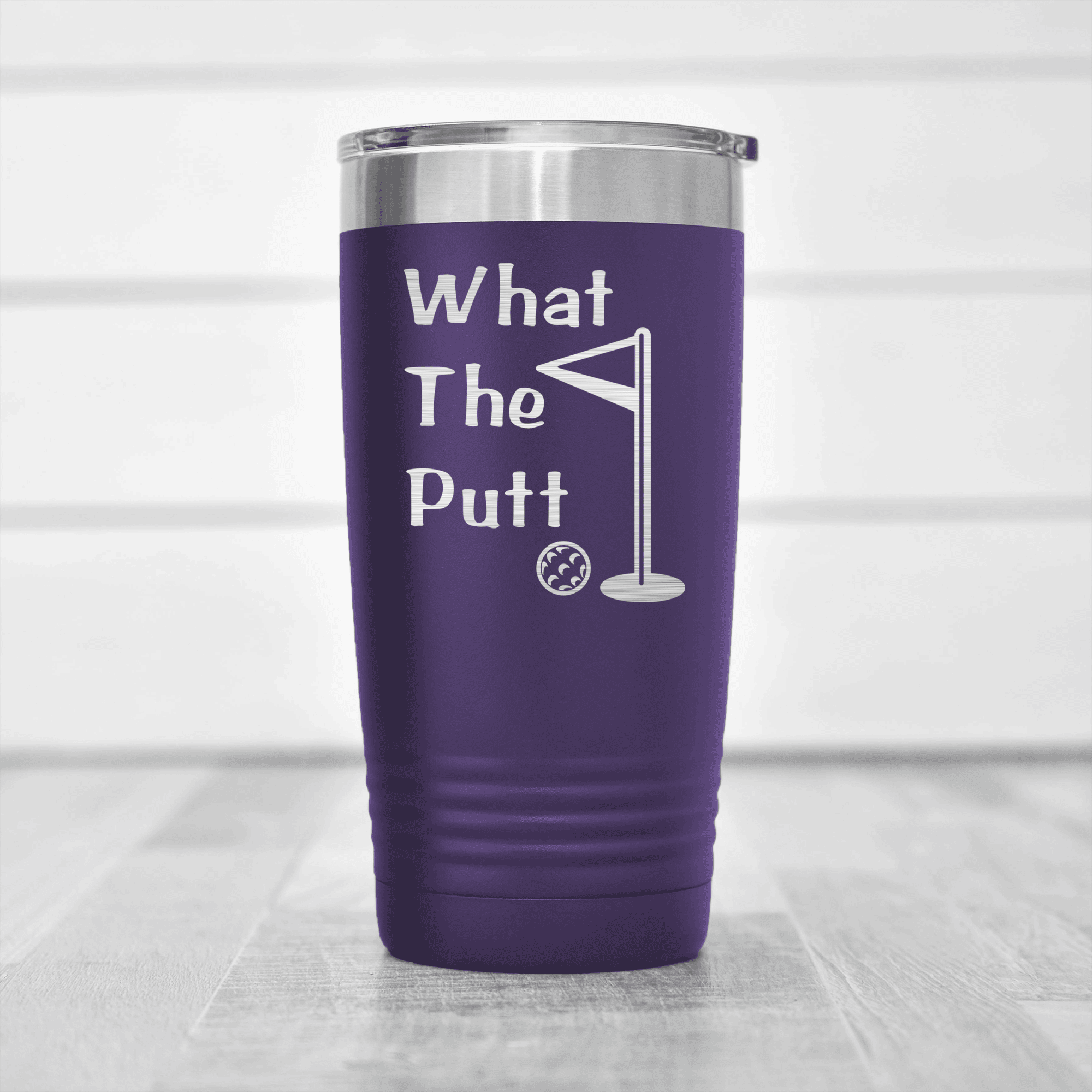 Purple golf tumbler What The Putt