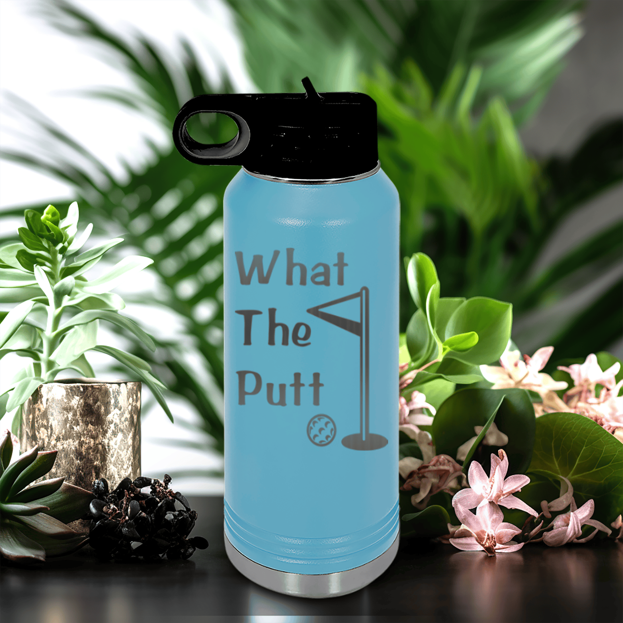 Light Blue golf water bottle What The Putt