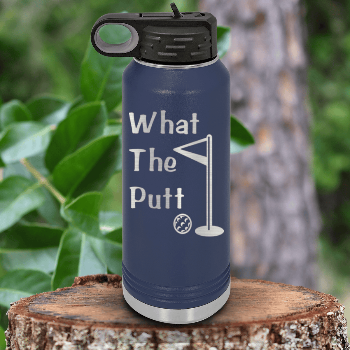 Navy golf water bottle What The Putt