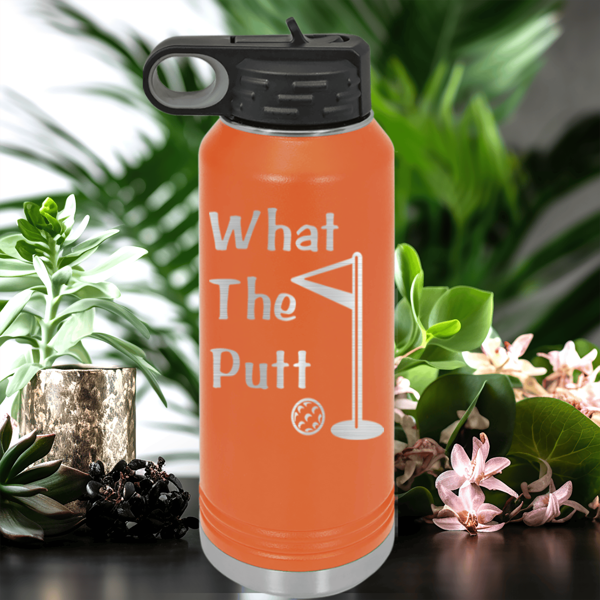 Orange golf water bottle What The Putt