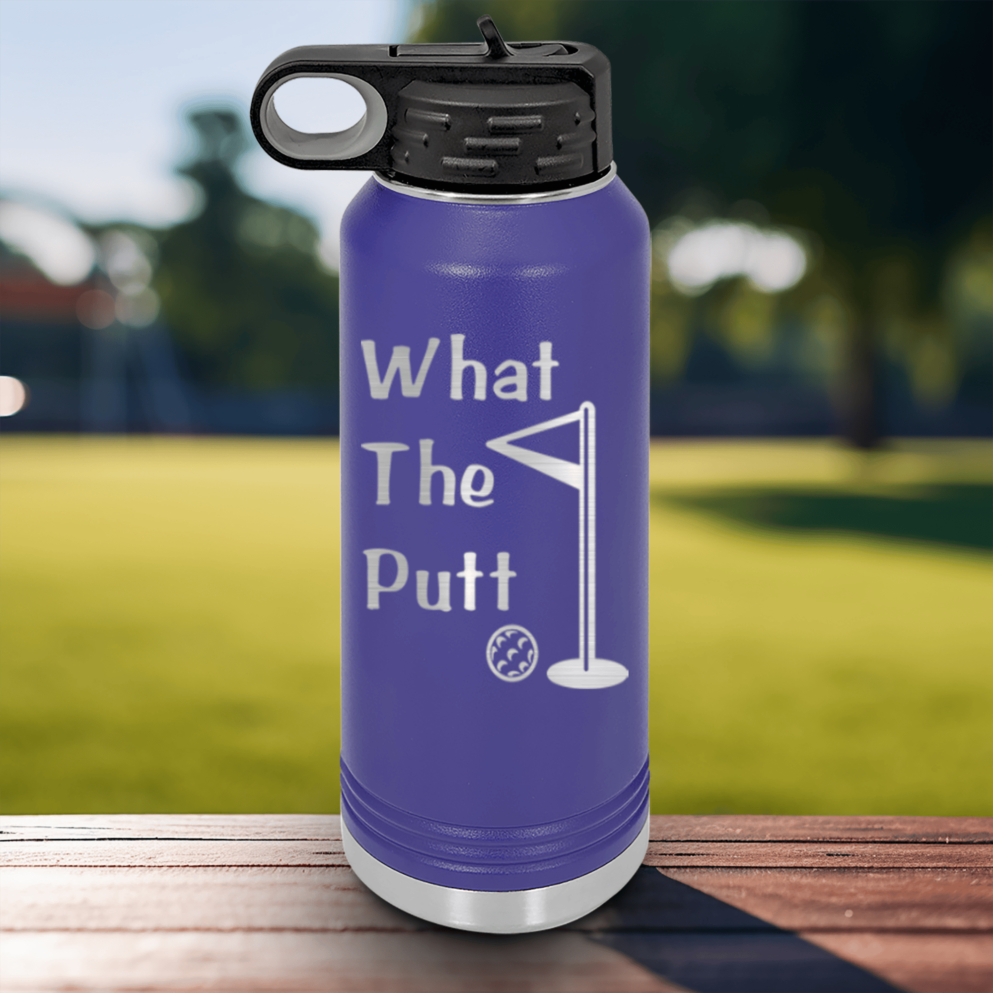 Purple golf water bottle What The Putt