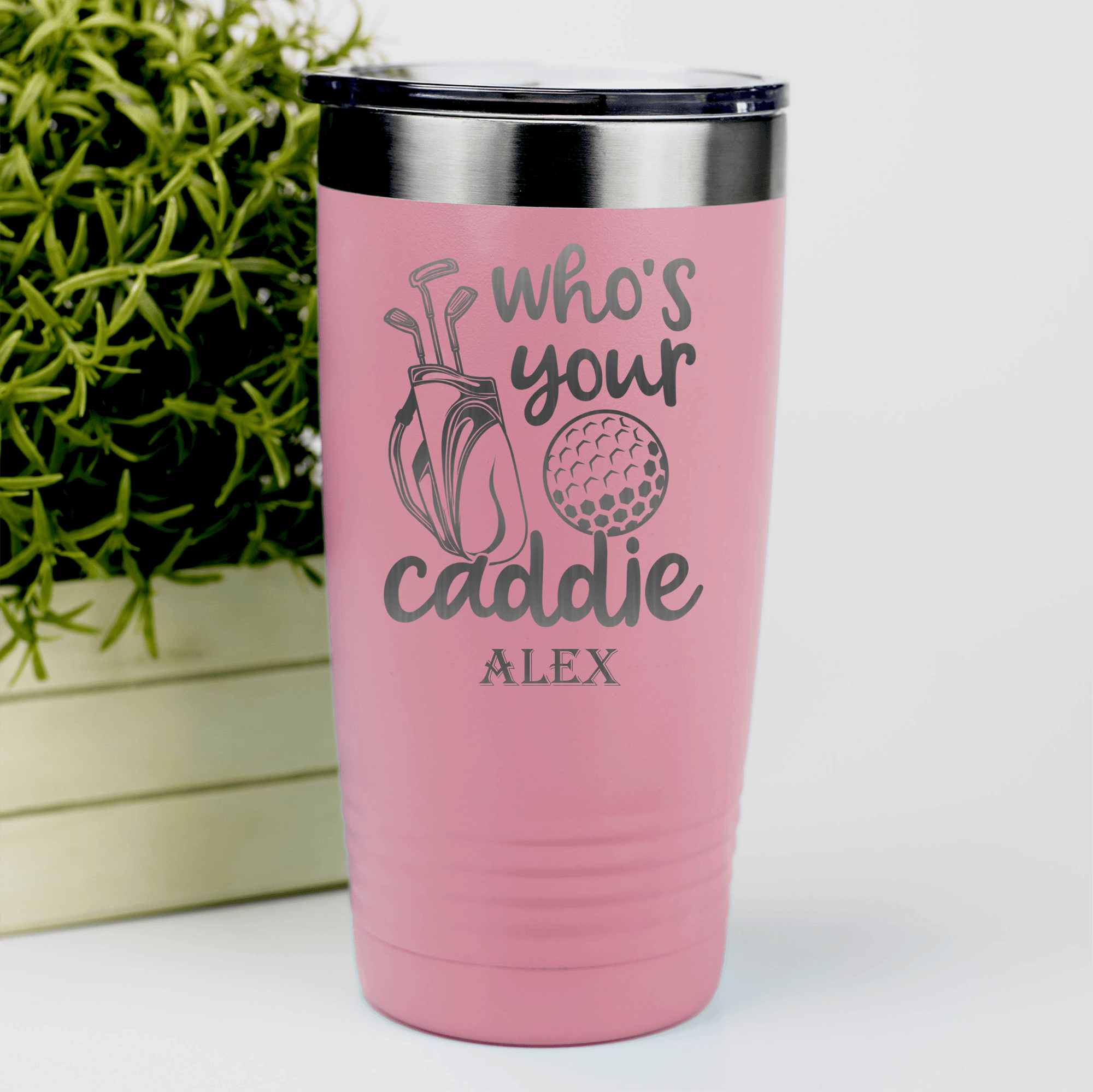 Salmon Golf Tumbler With Whos Your Caddie Design