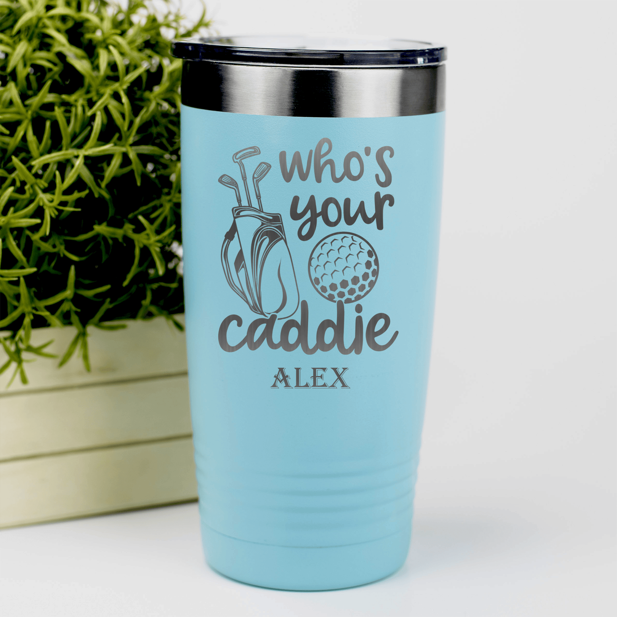 Teal Golf Tumbler With Whos Your Caddie Design