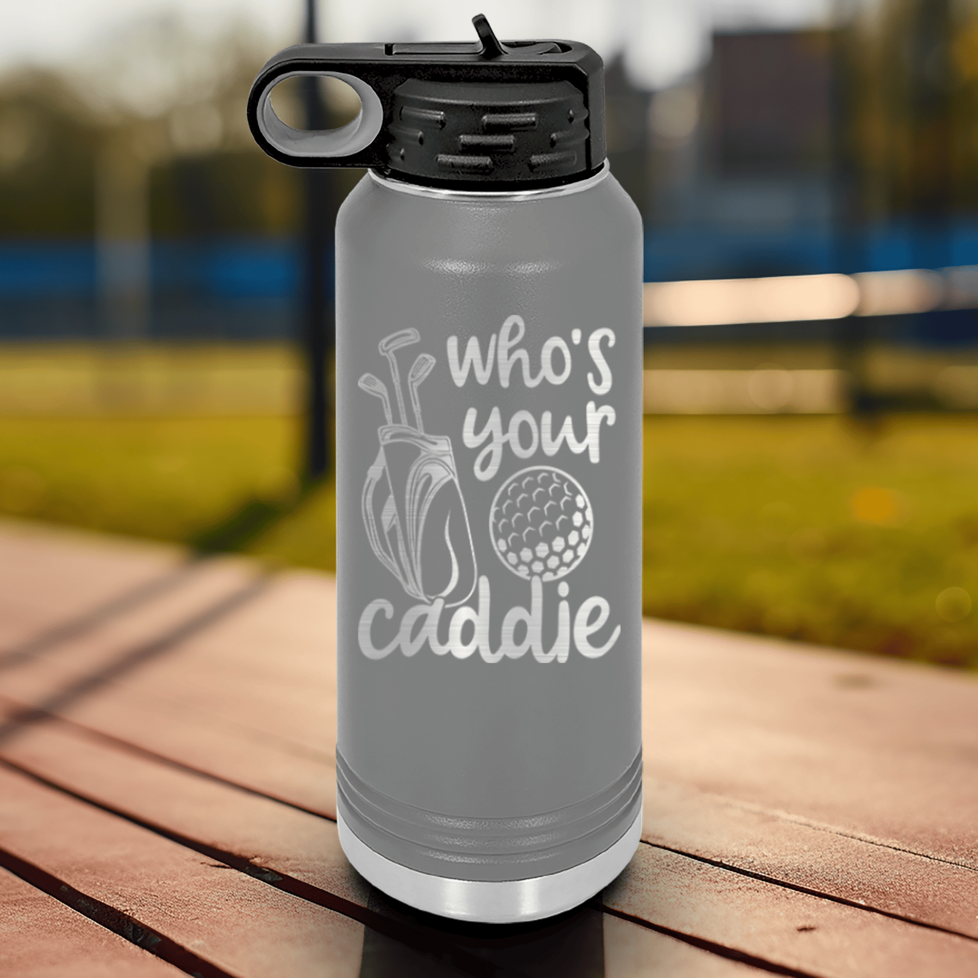 Grey golf water bottle Whos Your Caddie