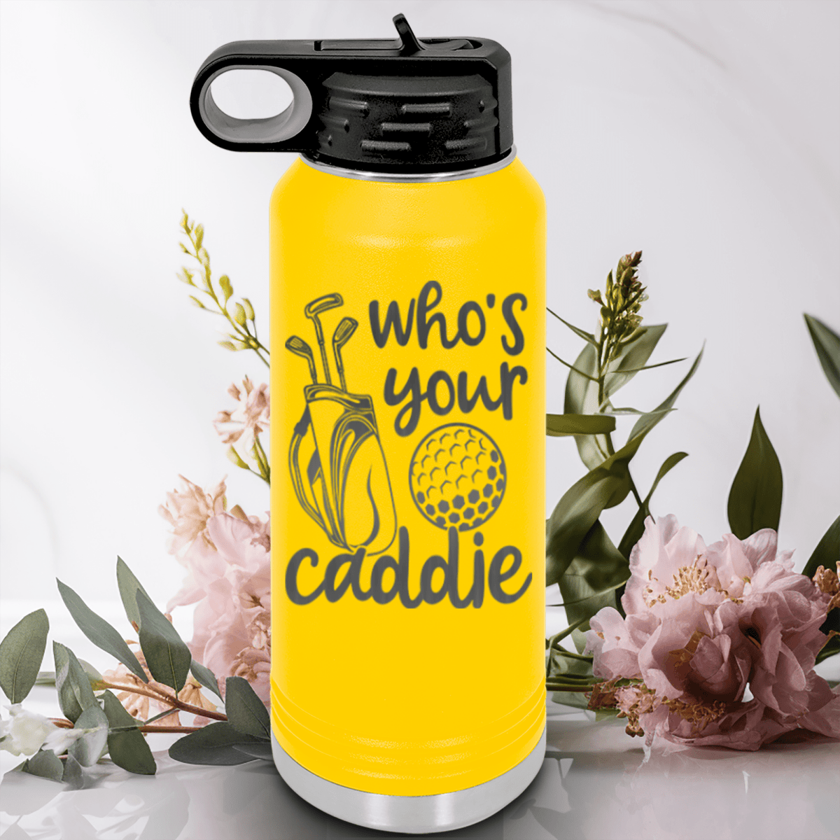 Yellow golf water bottle Whos Your Caddie