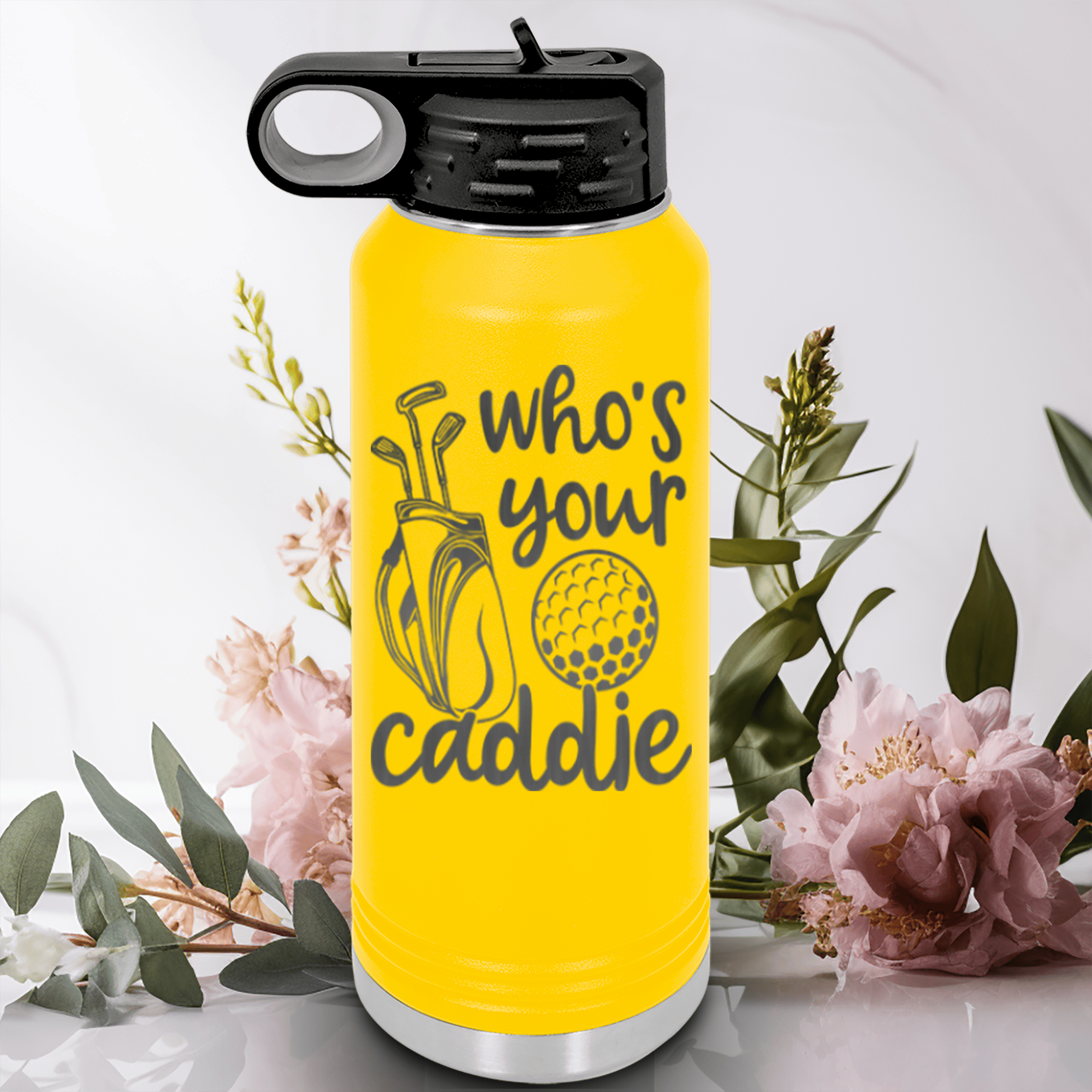 Yellow golf water bottle Whos Your Caddie