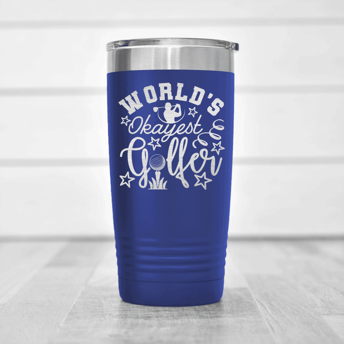 Blue golf tumbler Worlds Kinda Good Gofler