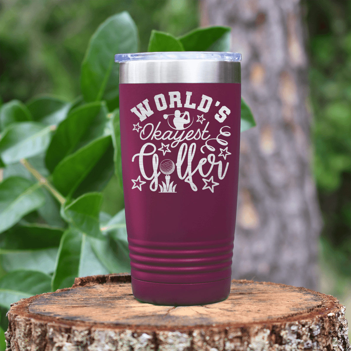 Maroon golf tumbler Worlds Kinda Good Gofler