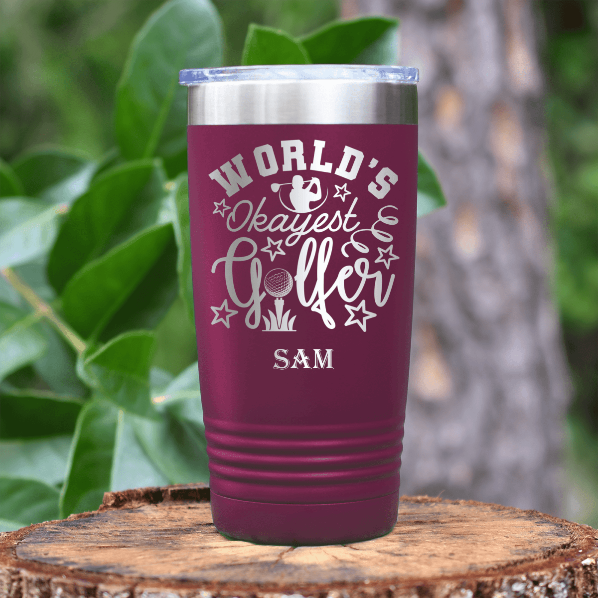 Maroon Golf Tumbler With Worlds Kinda Good Gofler Design