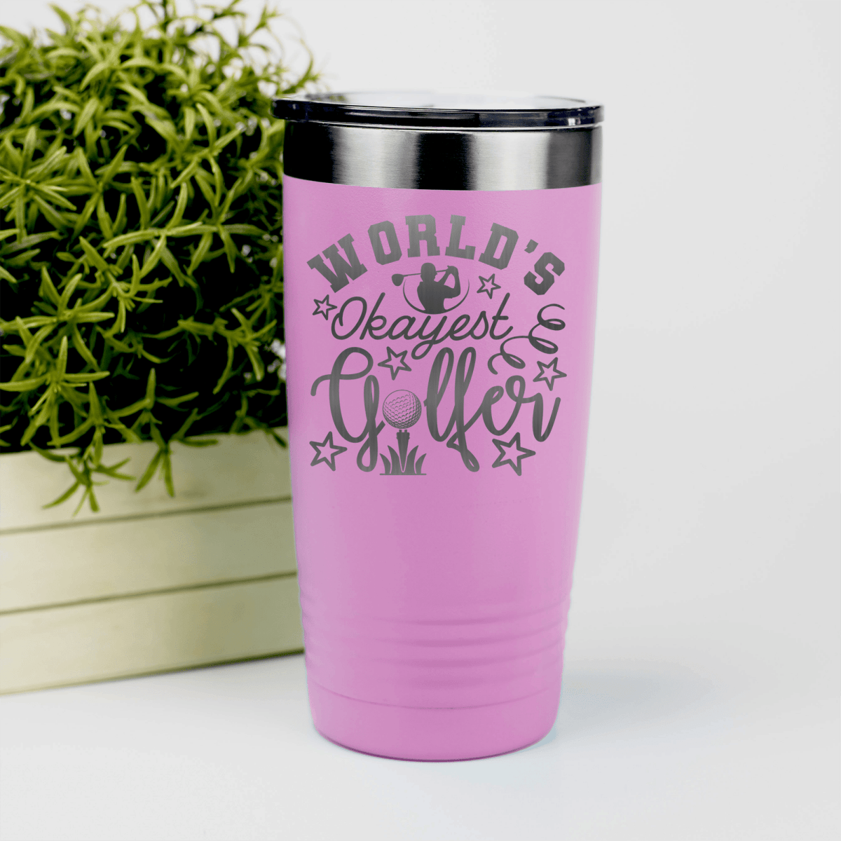 Pink golf tumbler Worlds Kinda Good Gofler