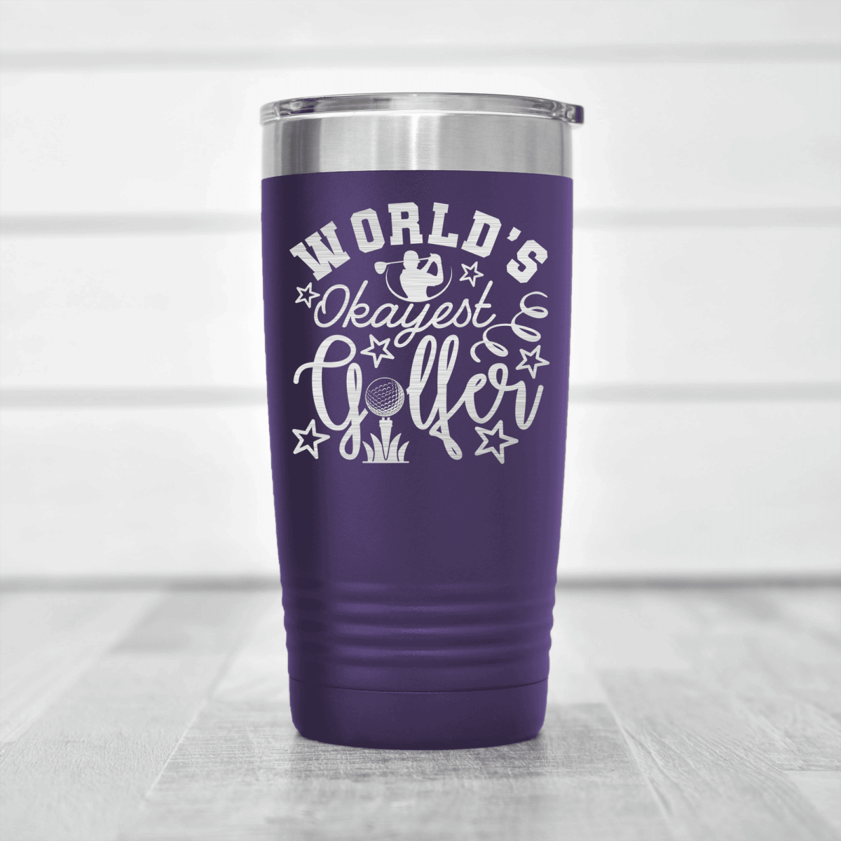 Purple golf tumbler Worlds Kinda Good Gofler