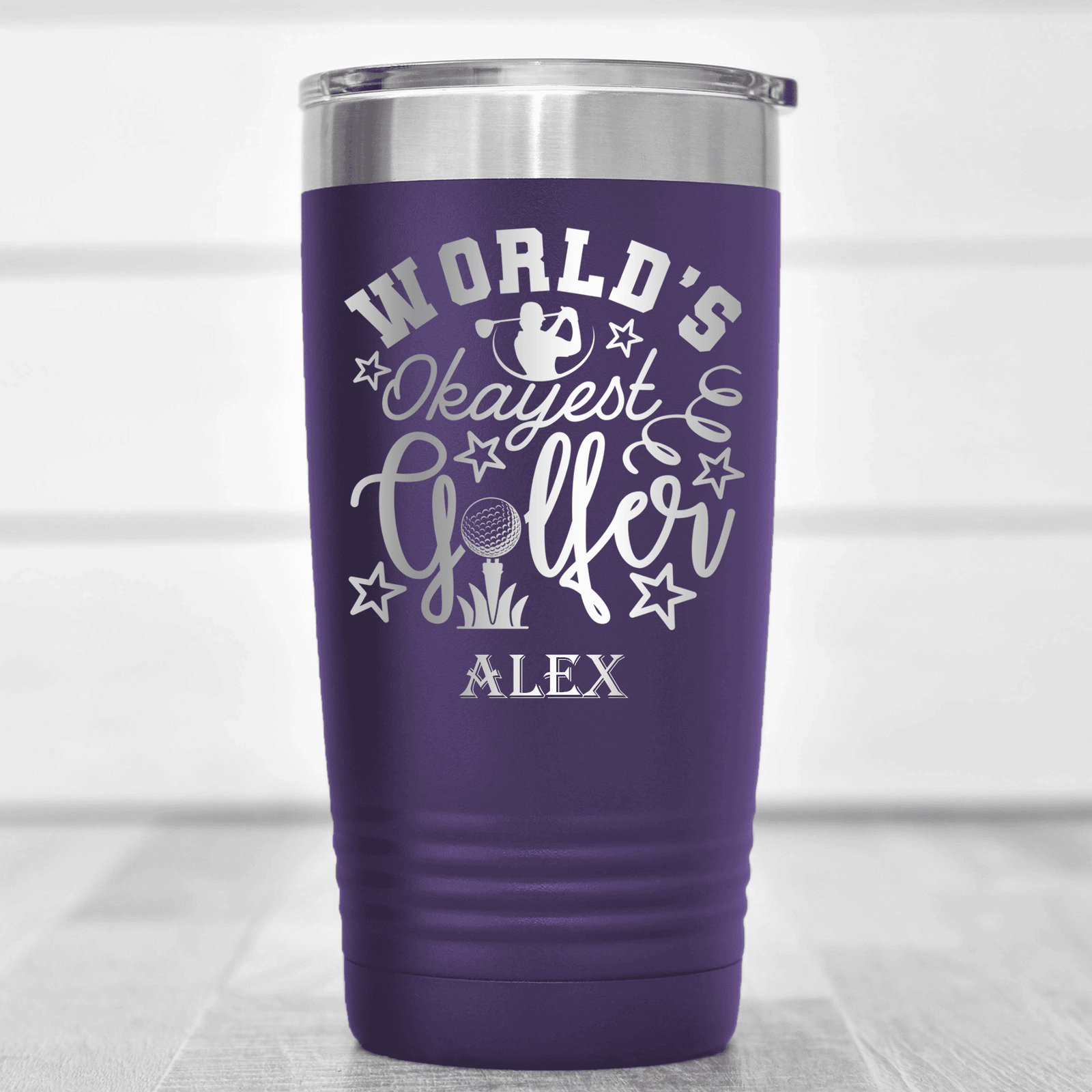 Purple Golf Tumbler With Worlds Kinda Good Gofler Design