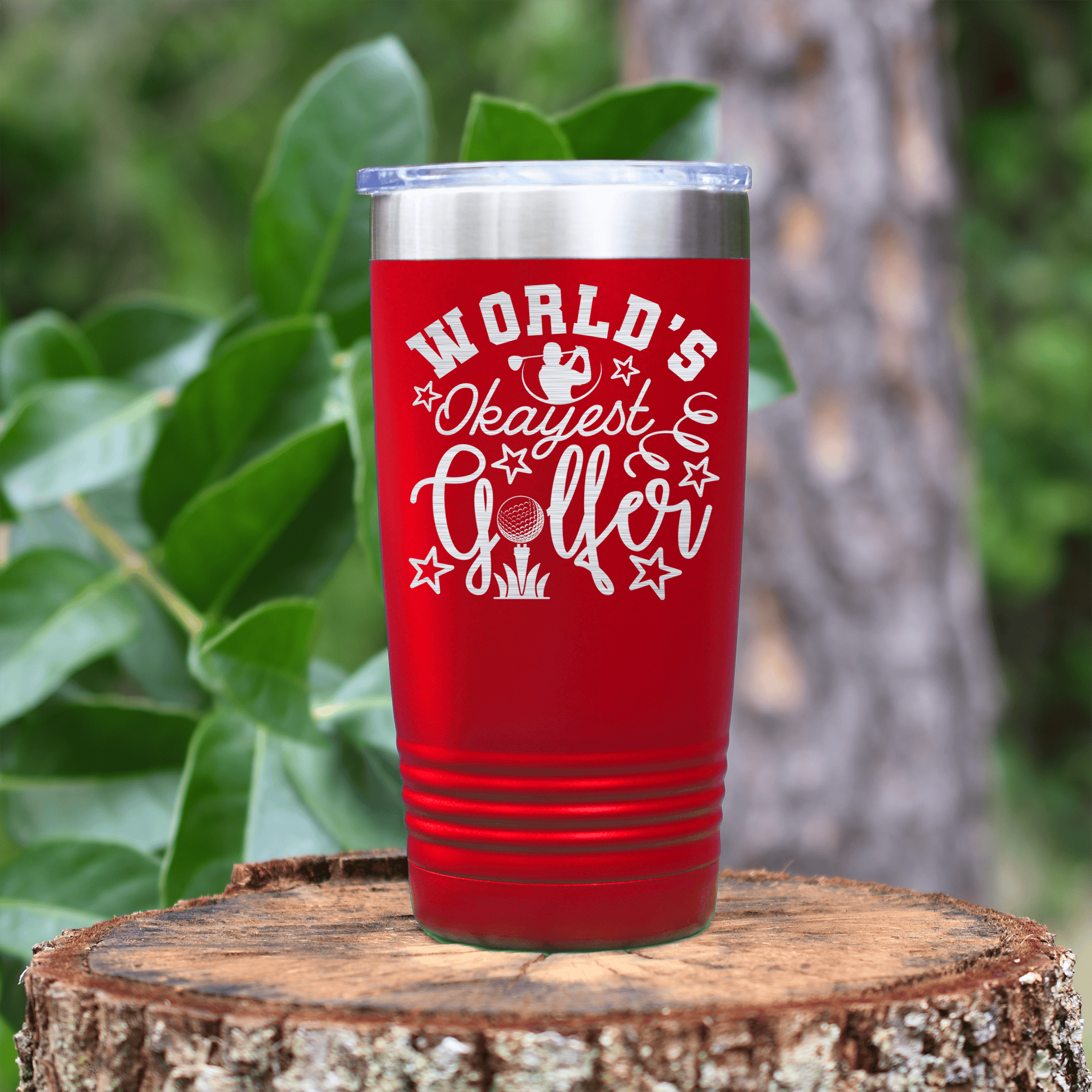 Red golf tumbler Worlds Kinda Good Gofler