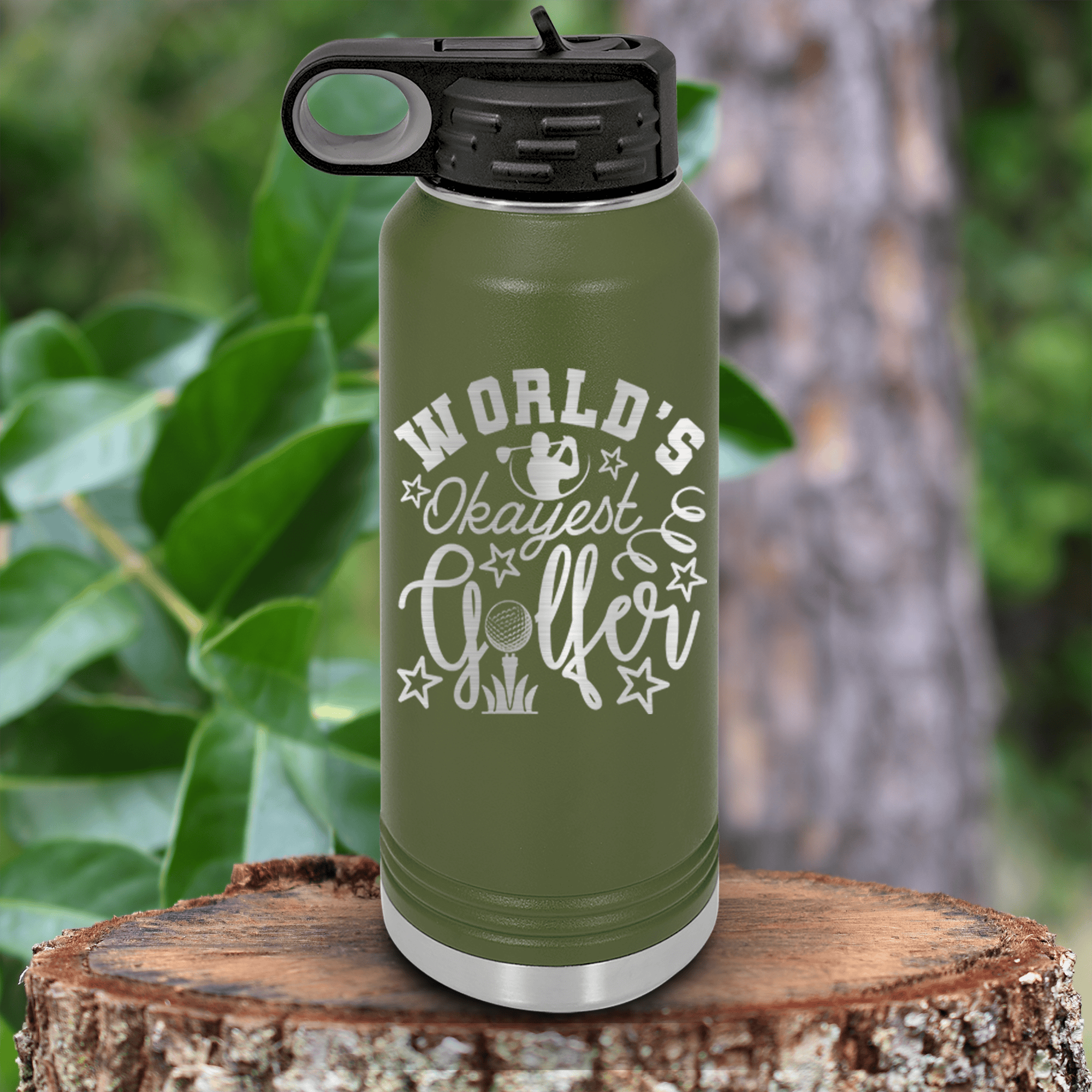 Military Green golf water bottle Worlds Kinda Good Gofler