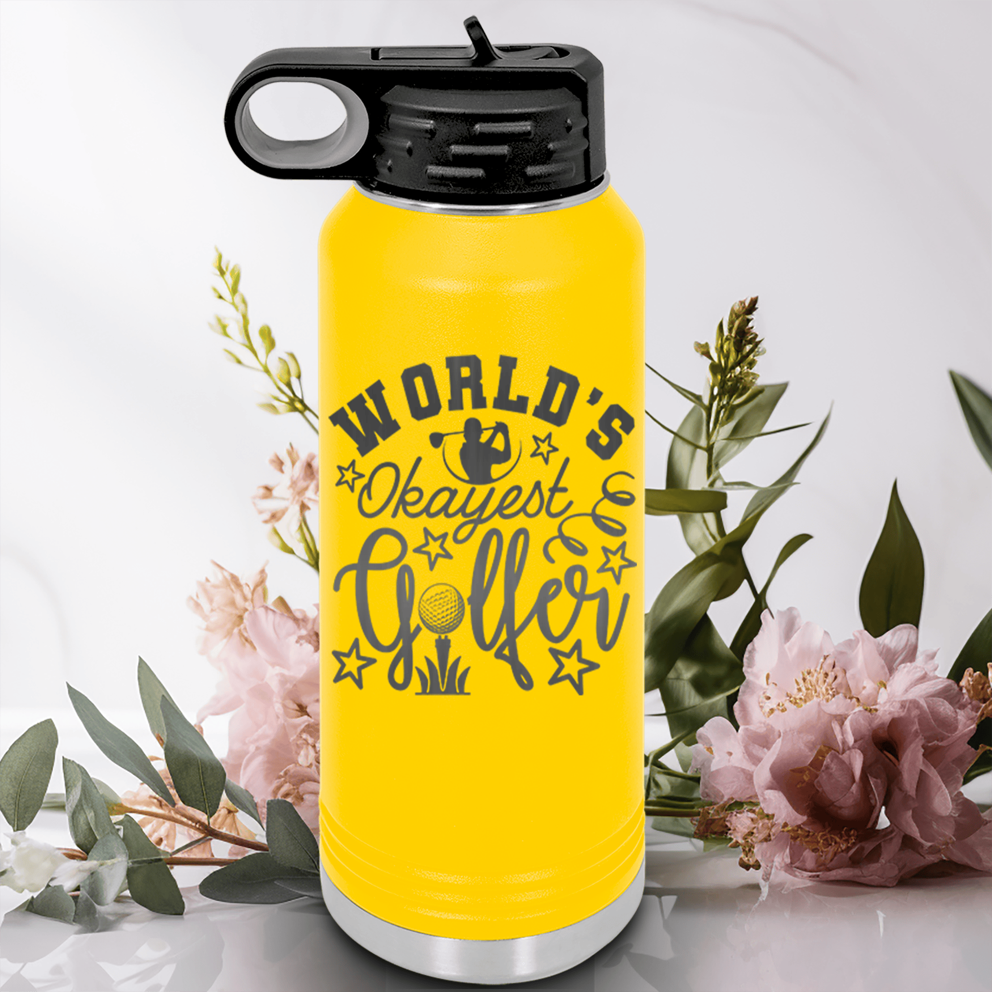 Yellow golf water bottle Worlds Kinda Good Gofler