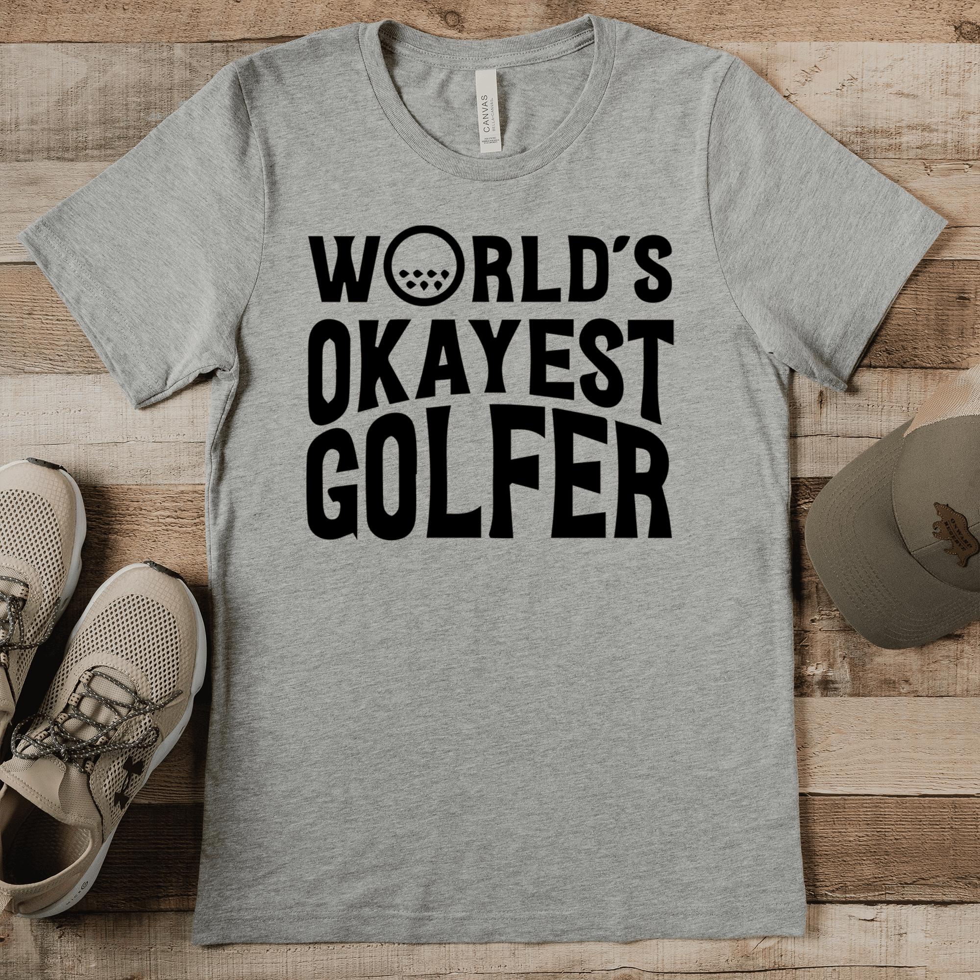 Grey Mens T-Shirt With Worlds Okayest Golfer Design