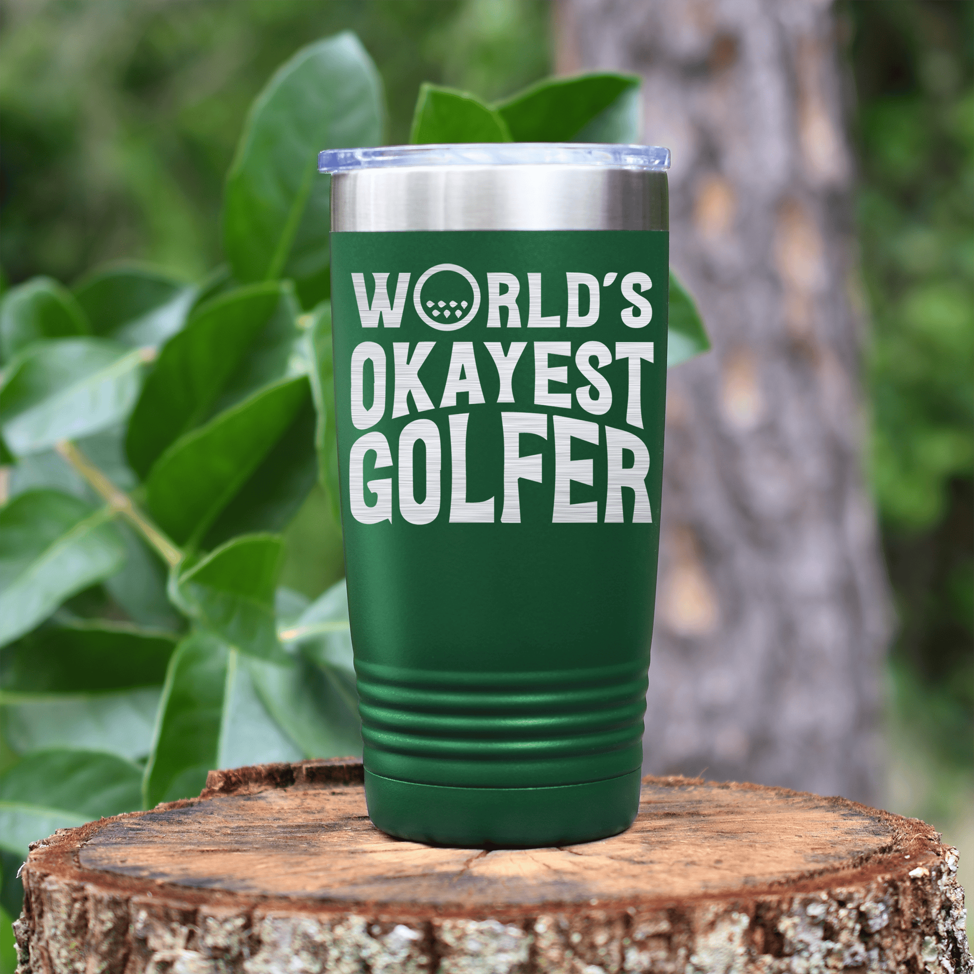 Green golf tumbler Worlds Okayest Golfer