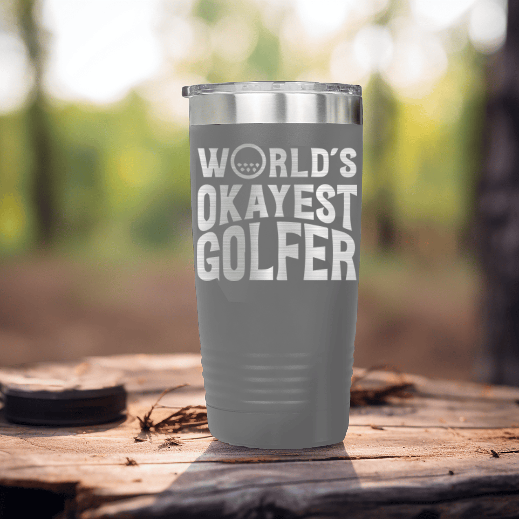 Grey golf tumbler Worlds Okayest Golfer