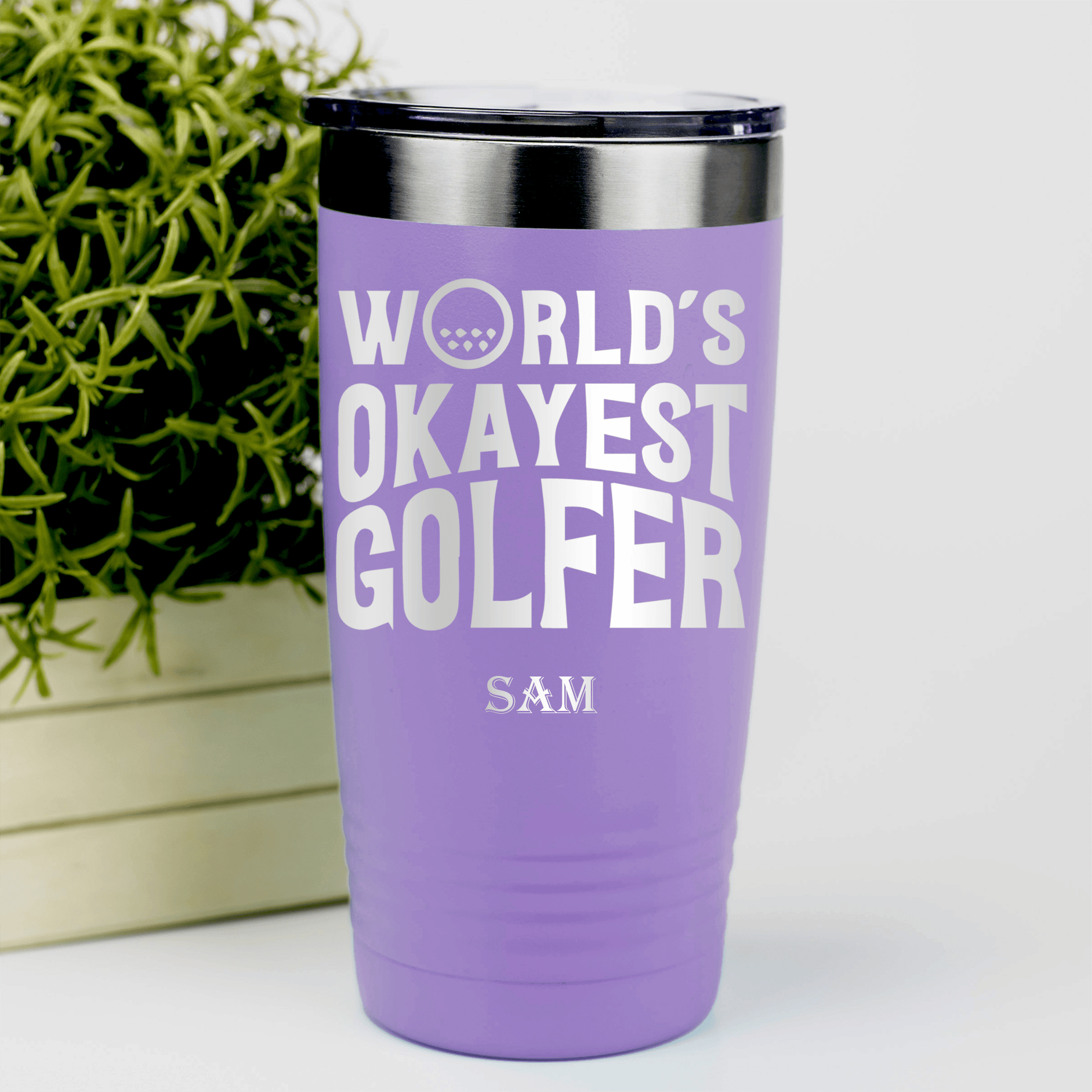 Light Purple Golf Tumbler With Worlds Okayest Golfer Design