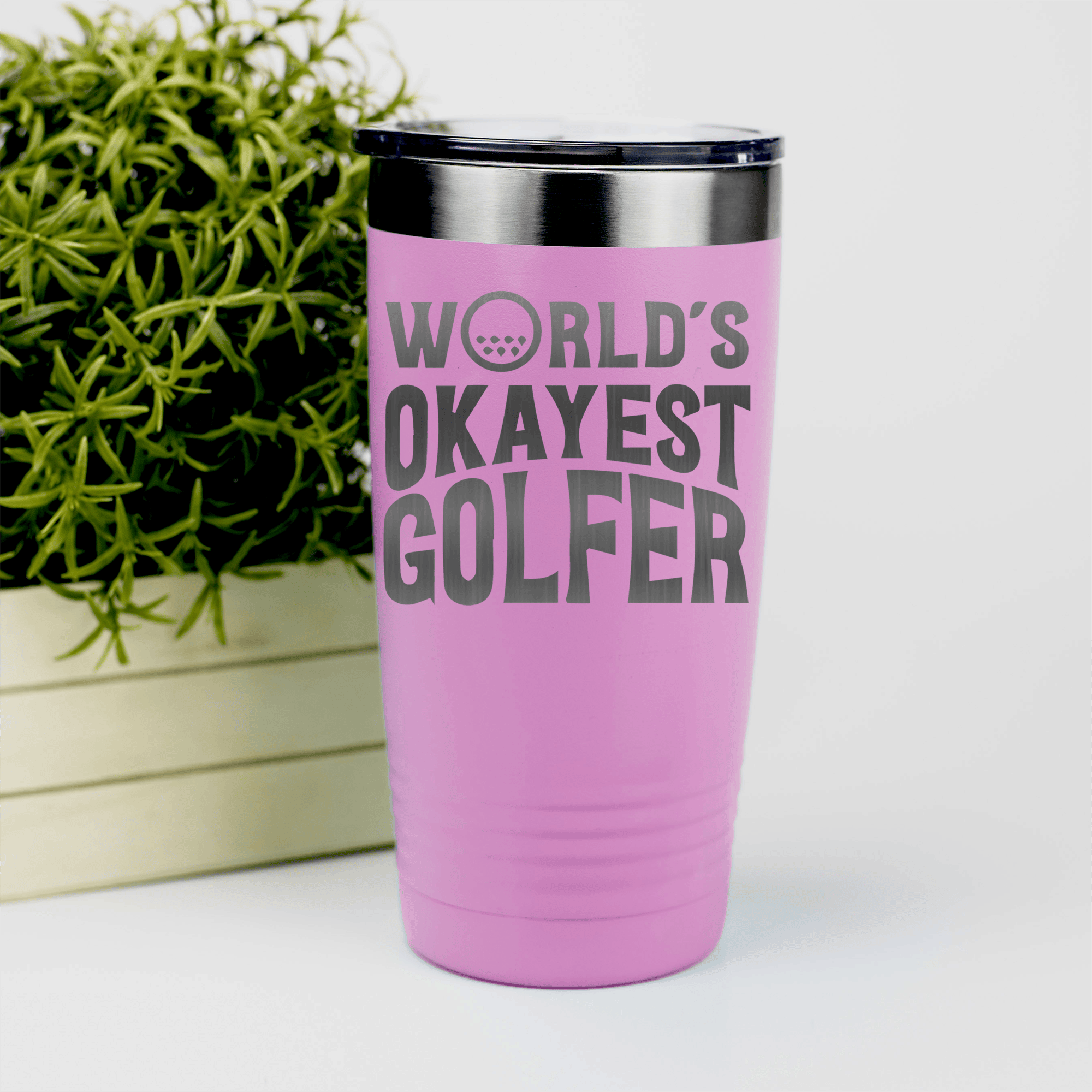 Pink golf tumbler Worlds Okayest Golfer