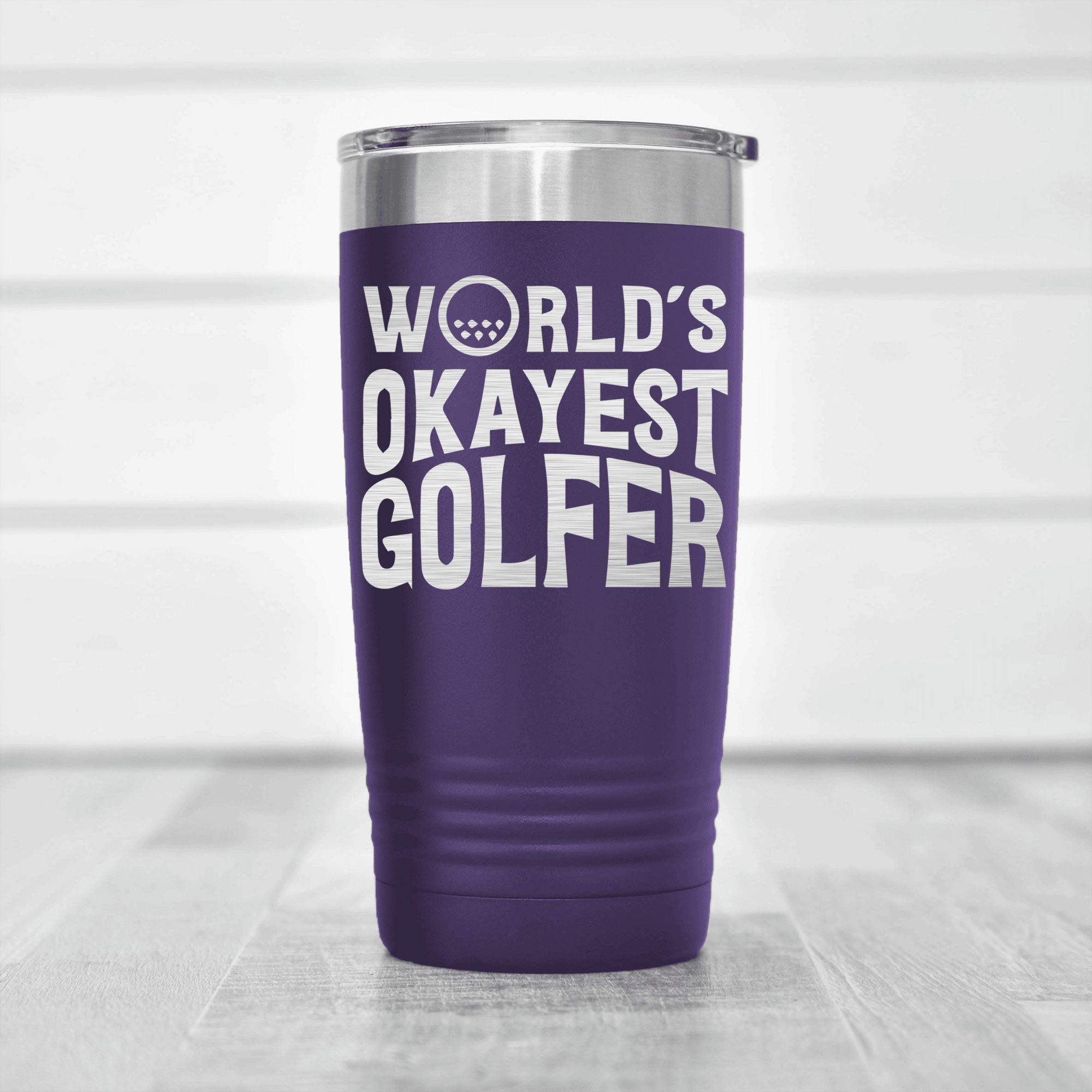Purple golf tumbler Worlds Okayest Golfer