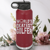 Maroon golf water bottle Worlds Okayest Golfer