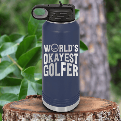 Navy golf water bottle Worlds Okayest Golfer