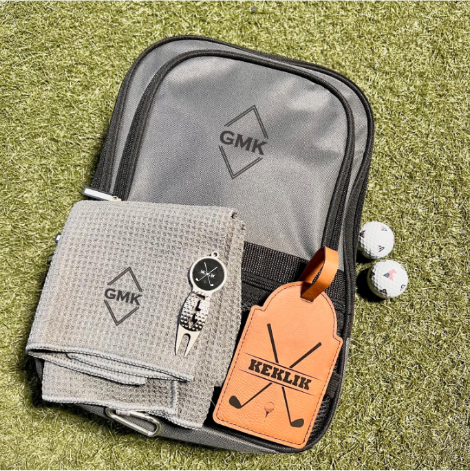 Golfball Set mit Gravur Initialen personalisiert 3 Wilson Golfbälle  Pitchgabel und 6 Tees Geschenkbox schwarz Wunschtext Geschenk Golfer/in -  .de