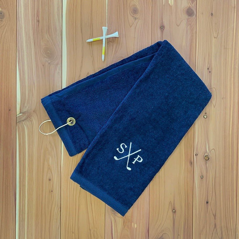 Personalized golf towel with initials and brass hook